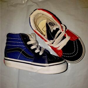 Toddler boys vans high tops skater sk8 sneakers shoes blue black and red size 5